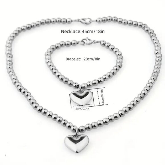 ✨ Stainless Steel Beaded Necklace & Bracelet Set 2-Piece Minimalist Jewelry NEW - Picture 4 of 7